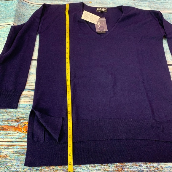 100% pure extra fine merino wool sweater v-neck navy pullover 424 Lord & Taylor - Picture 15 of 17